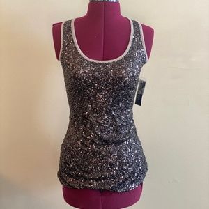 INC Beige/Black Sequin Tank Top XS